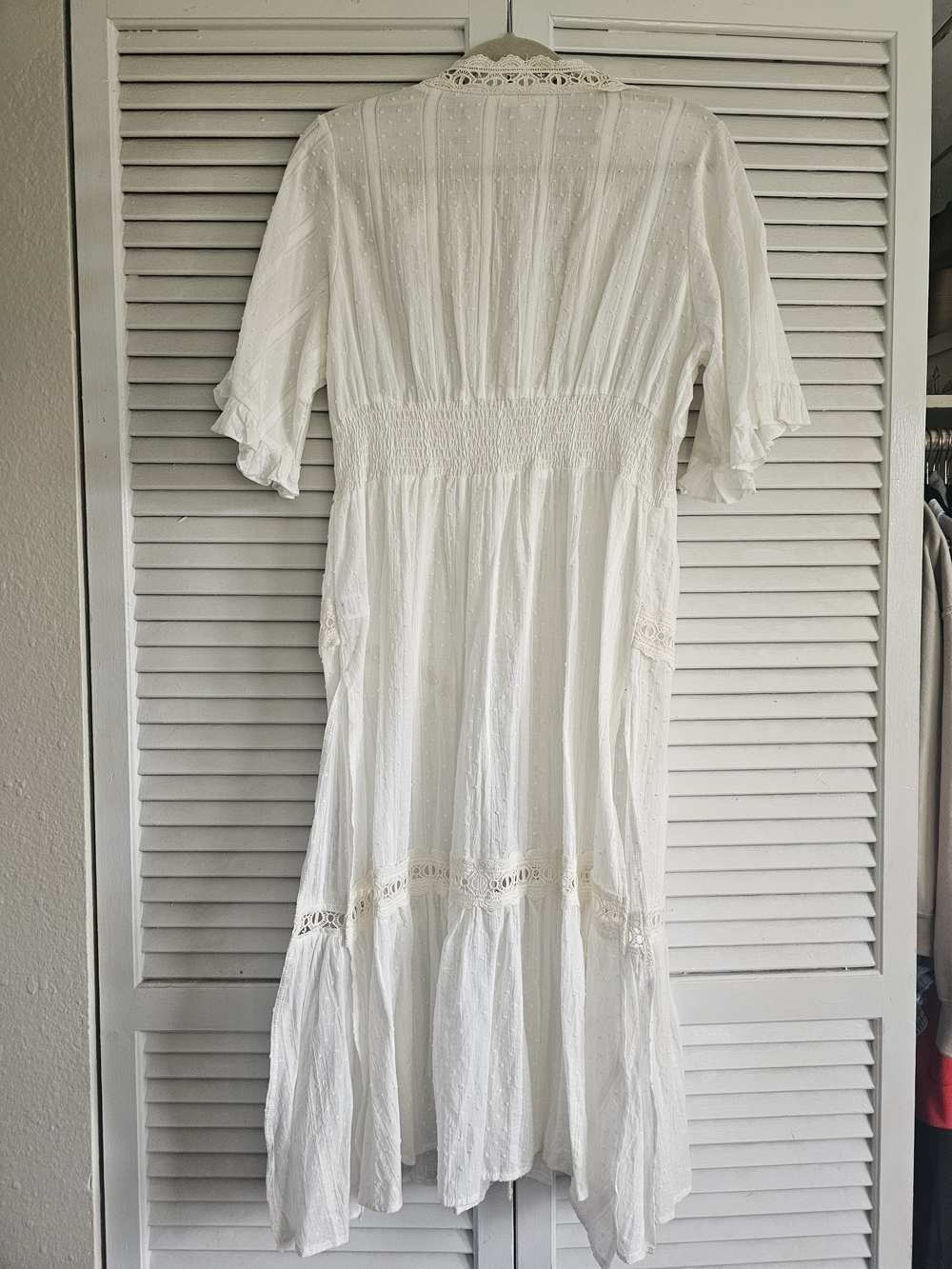 Boho White Lace-Trim Midi Dress - Picture 2 of 5